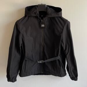 Jarbo Black Hooded Jacket‎ Belted Lightweight Rain Coat Designer Twill Womens S